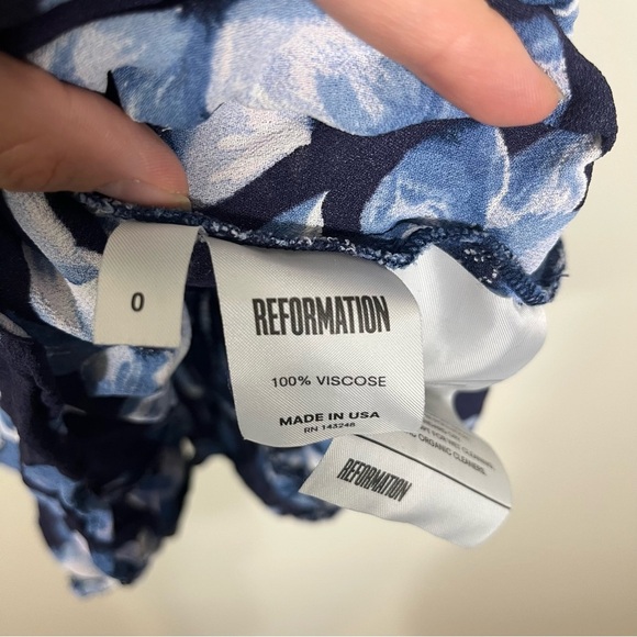 Reformation Rosa Mini Dress Navarro Blue Floral Size 0 - Picture 5 of 6